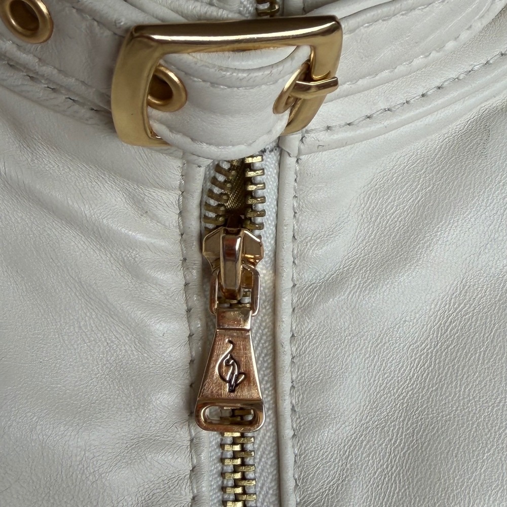 Baby Phat White Leather Moto Jacket Vintage Y2K Rare Gold Hardware Baddie Bratz - Picture 12 of 16
